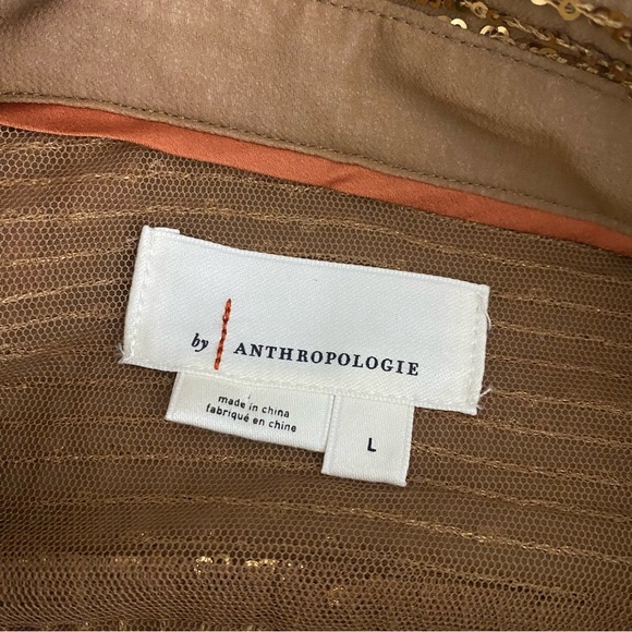 Anthropologie Remie Sequin Button Front Shirt Blouse Large Gold Bronze Top - Picture 2 of 13